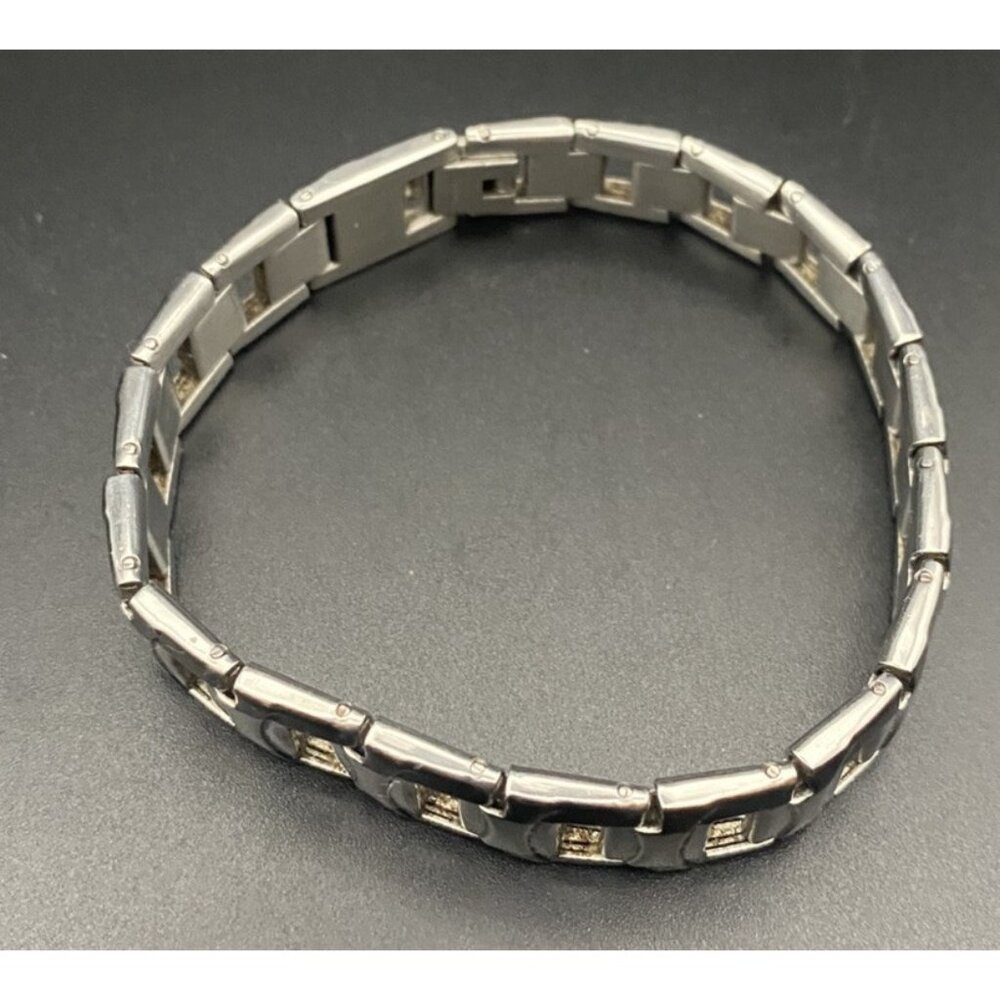 Unisex Open Link Bracelet  Stainless Steel Black Silver 7.75" ID Style Classic - Picture 6 of 8